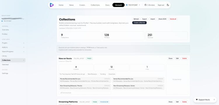 collections installed in nuvio