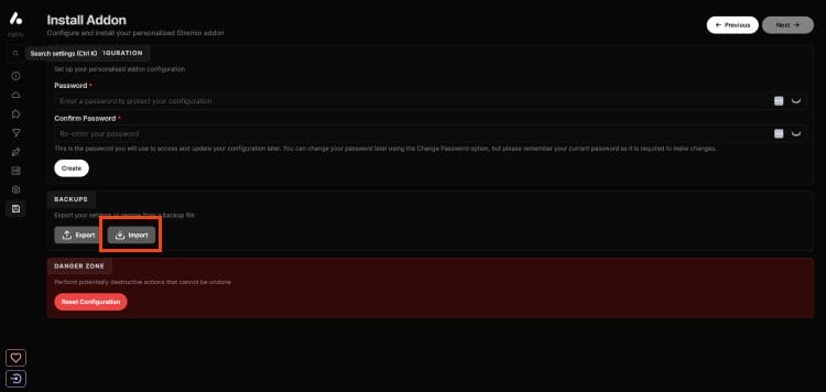 choose import for aiostreams nuvio build