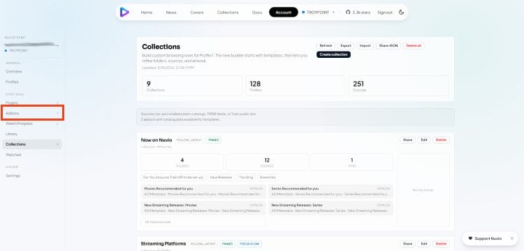 visit account dashboard and click addons