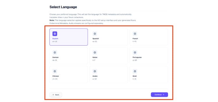 select language and click continue