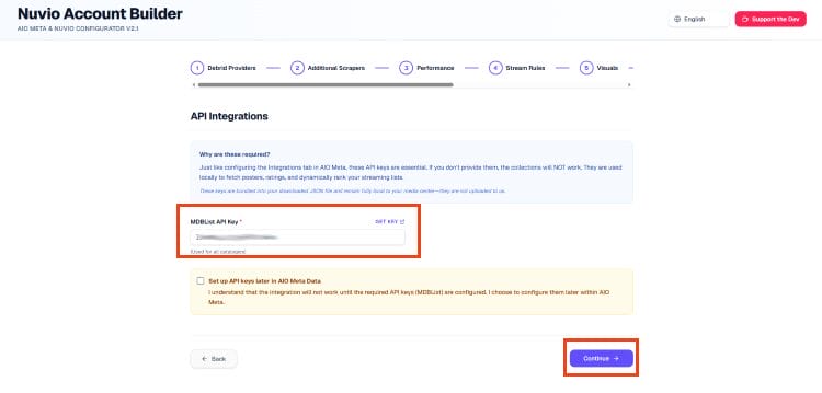 input mdblist key and click continue
