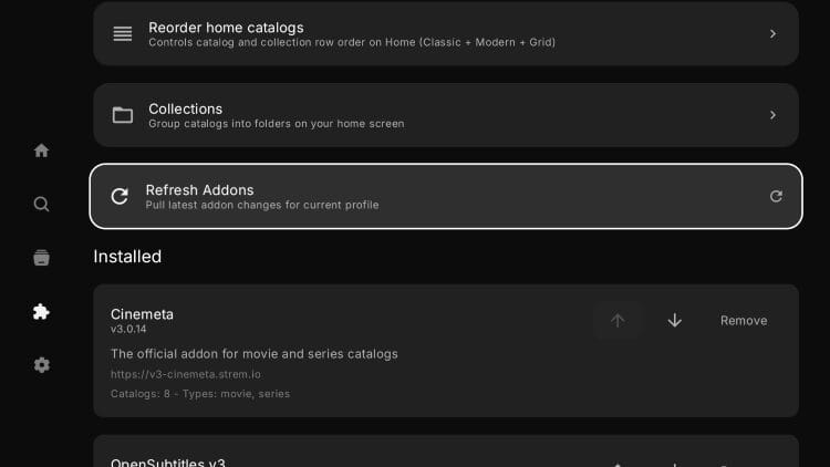 refresh addons