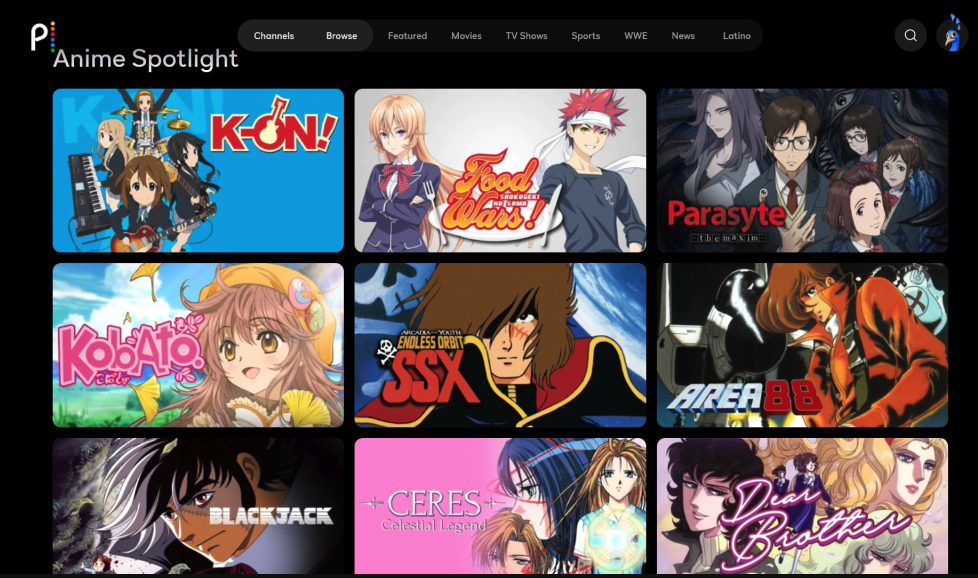 Peacock TV Website Anime