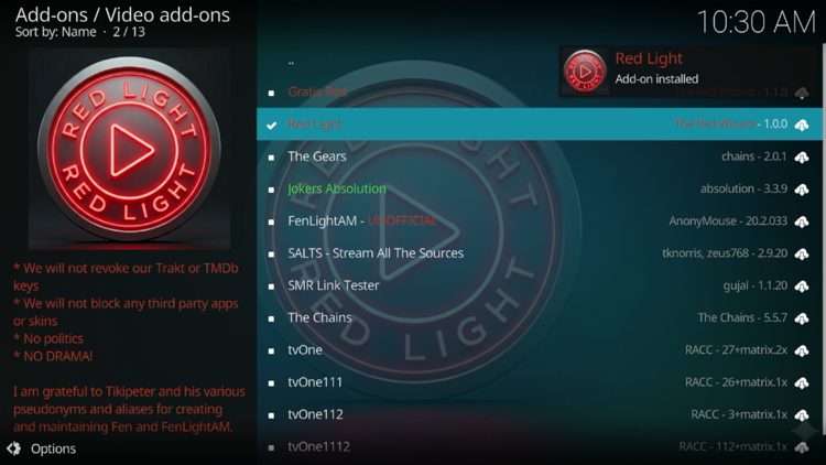 Wait a few seconds for the Gratis Red Add-on installed message to appear