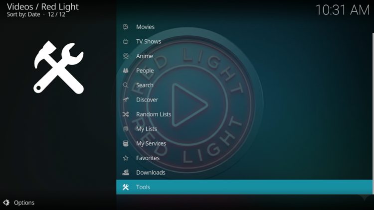 From the main menu of the Red Light add-on, scroll down and click Tools.