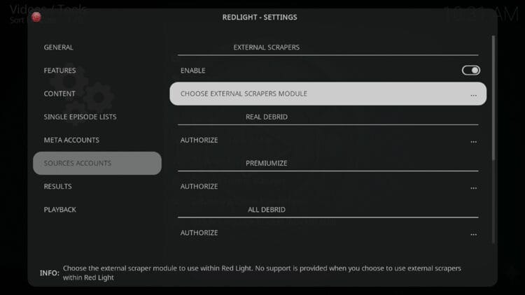 Then click Choose External Scrapers Module.