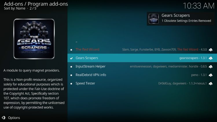 Wait for the 'Gears Scrapers' installed message to appear