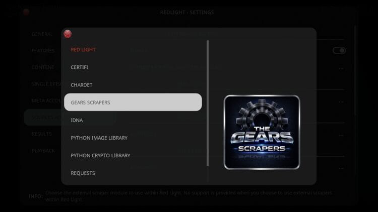 Select Gears Scrapers from the list since we installed this earlier.