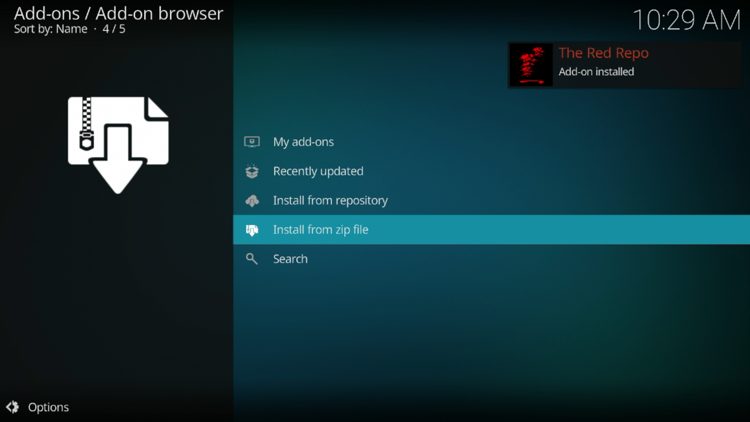 Wait for the "Red Repo Add-on installed" message to appear