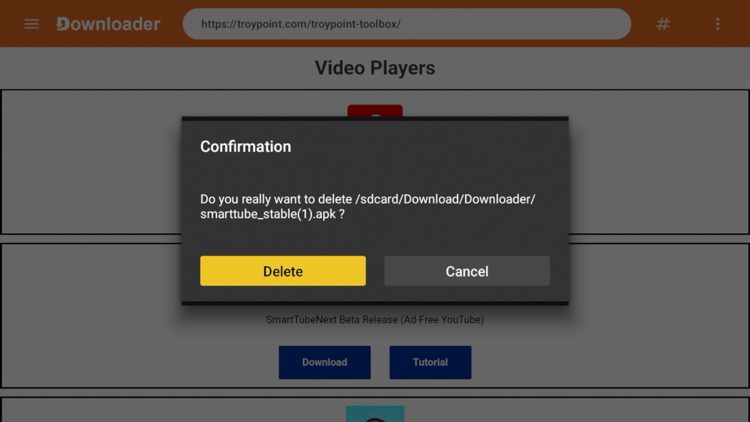 Choose Delete again to remove the installation file.