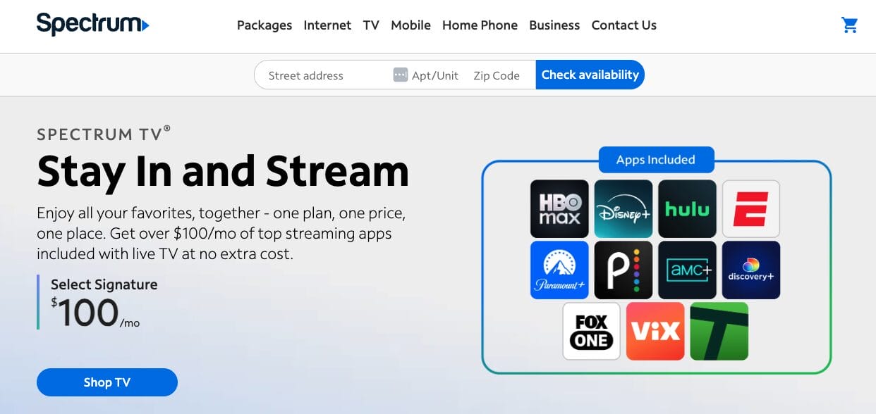 Spectrum TV Stream Website