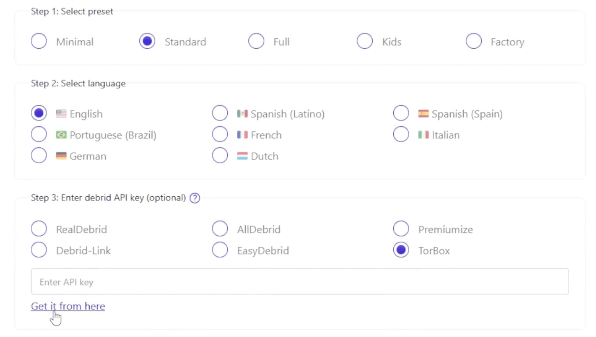 Choose TorBox under Step 3 and get your API key.