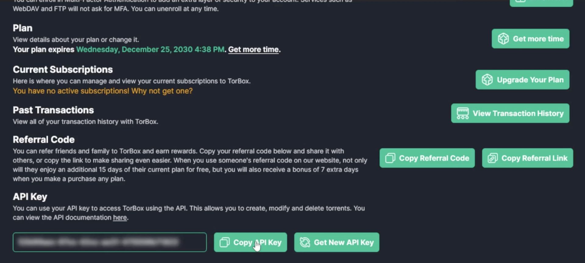 You will be redirected to your TorBox dashboard. Scroll down and click Copy API Key.