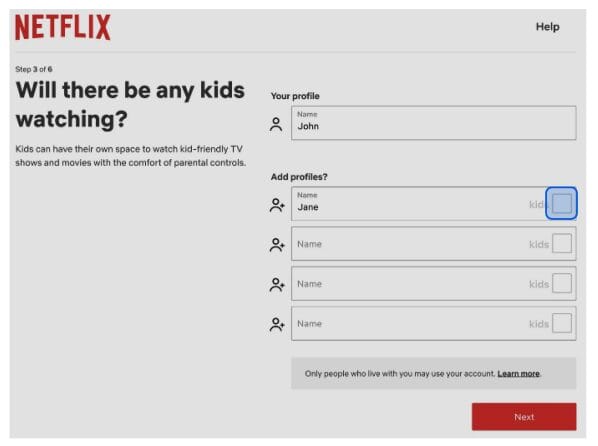 Netflix Kids Profile Creation Screen