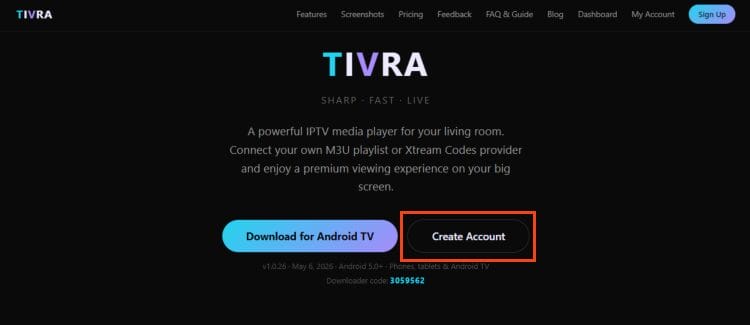visit tivra website and click create account