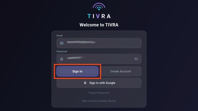 input tivra credentials and click sign in