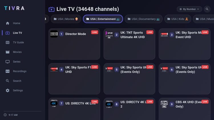 browse channels via live tv