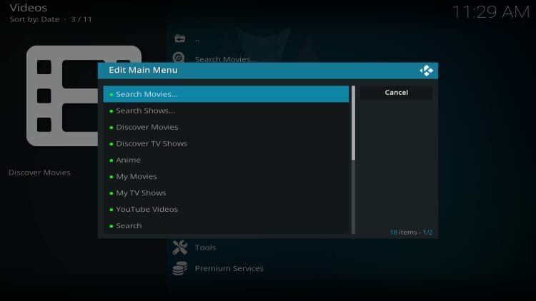 select menu item to edit