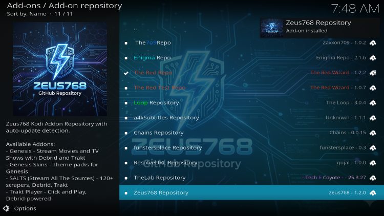 you will see zeus repo installed message