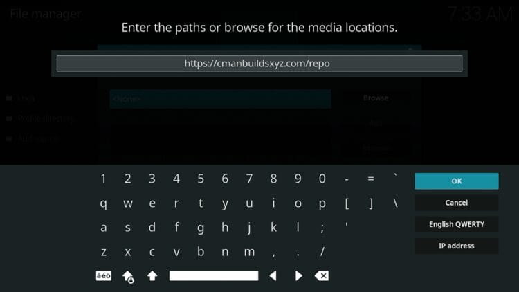 Type the following URL - https://cmanbuildsxyz.com/repo and click OK.