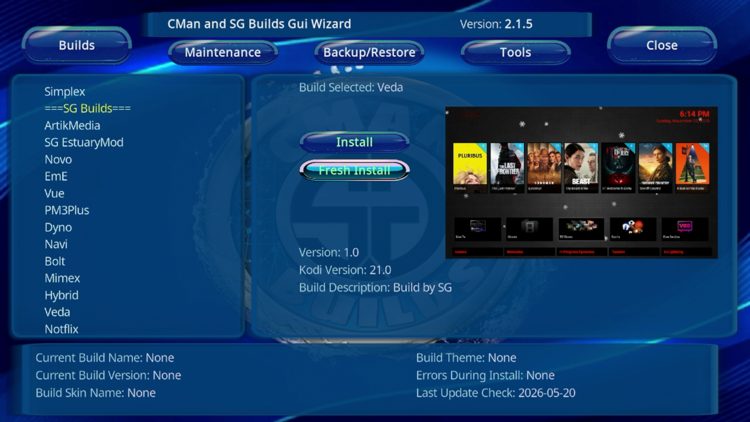 Locate Veda and click Fresh Install.