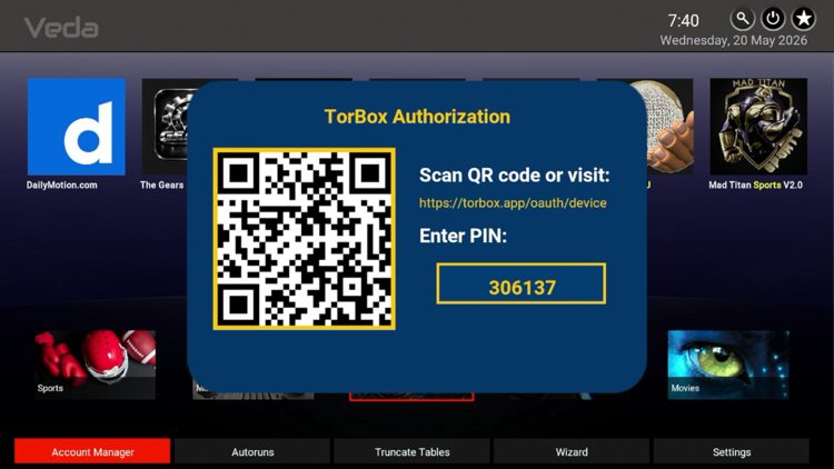 You are then provided with a TorBox authorization code.