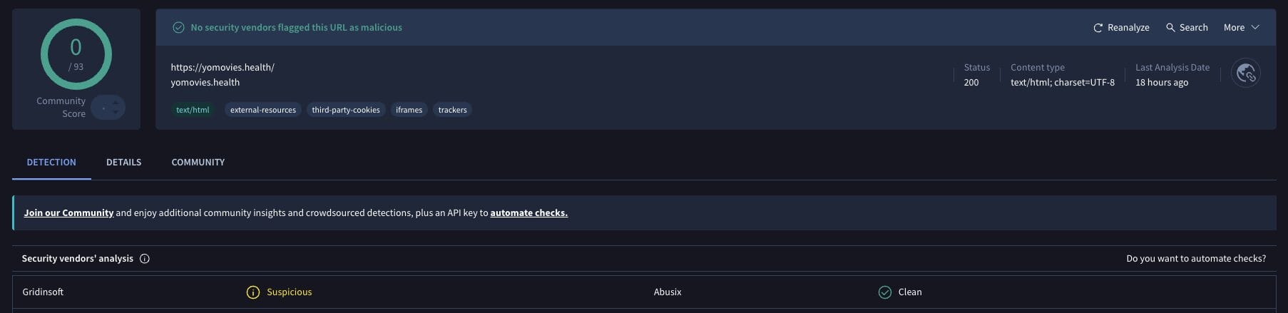 YoMovies Clone VirusTotal Scan