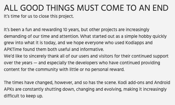 Message on APKTime Website