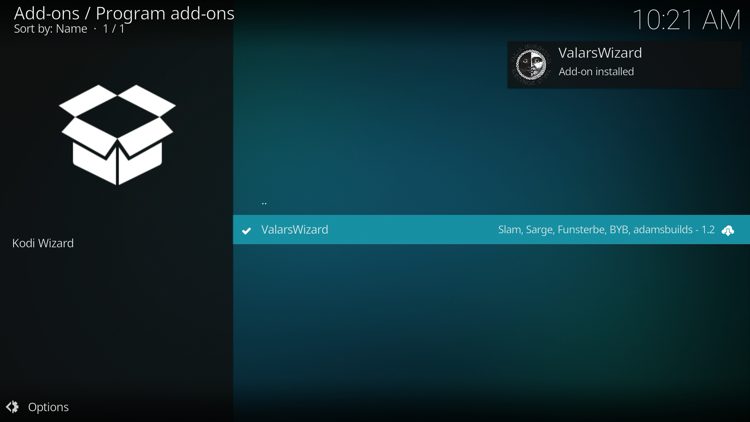 The wizard add-on installed message will now display in the upper right-hand corner.
