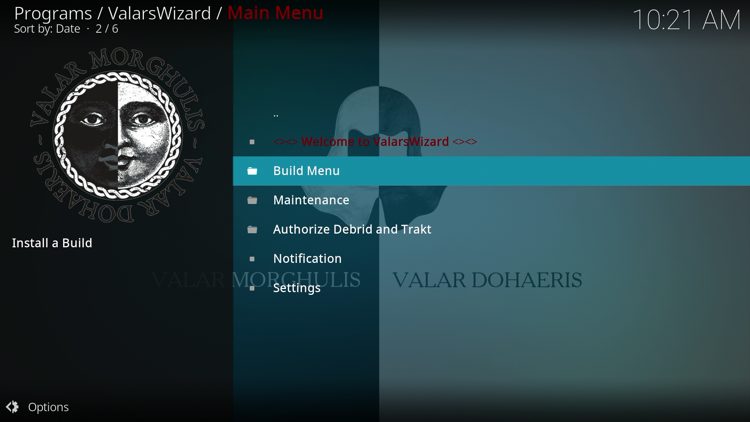 Select Build Menu.