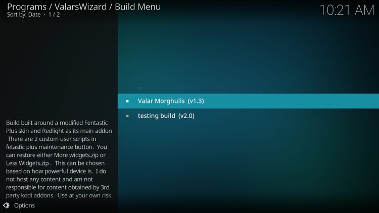 Select Valar Morghulis as this is the first official build in the Adams repository.