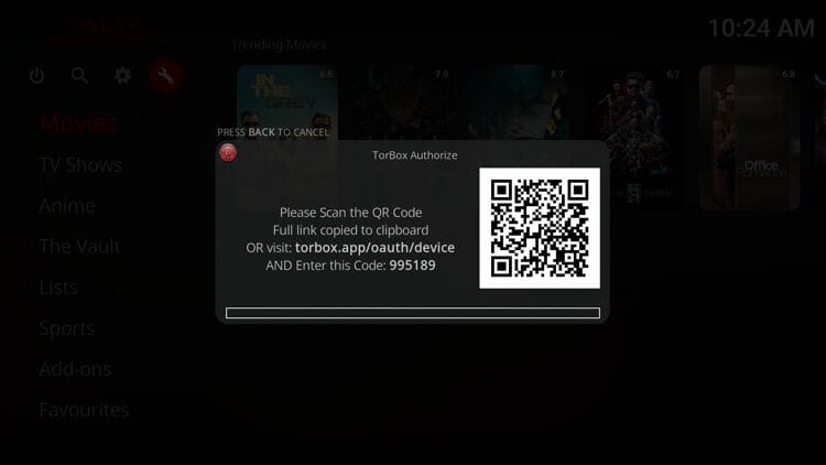 You are then provided with a TorBox authorization code.