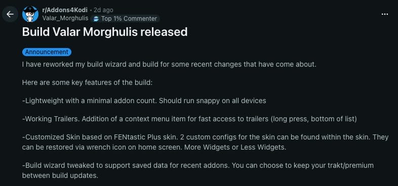 Kodi Reddit Thread