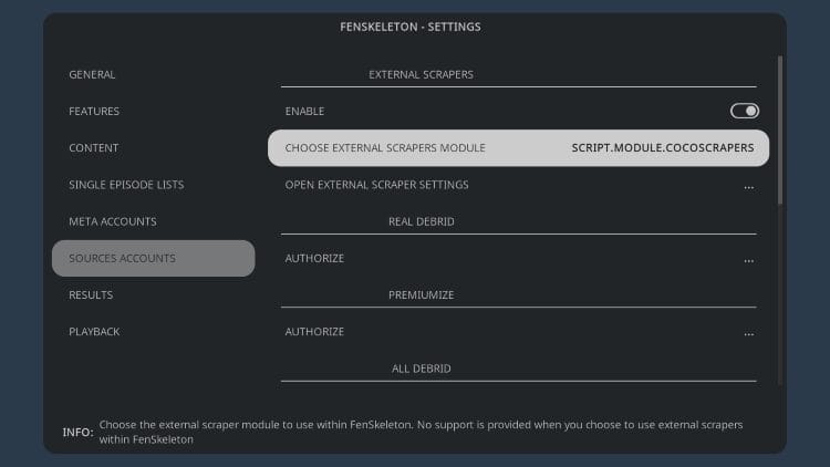 click choose external scrapers module