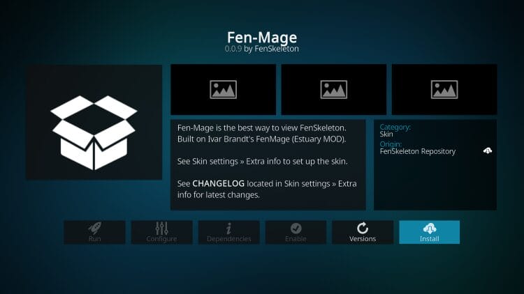 choose install fen-mage for fenskeleton