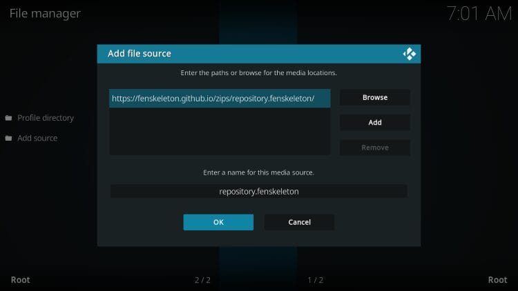input media source name and click ok