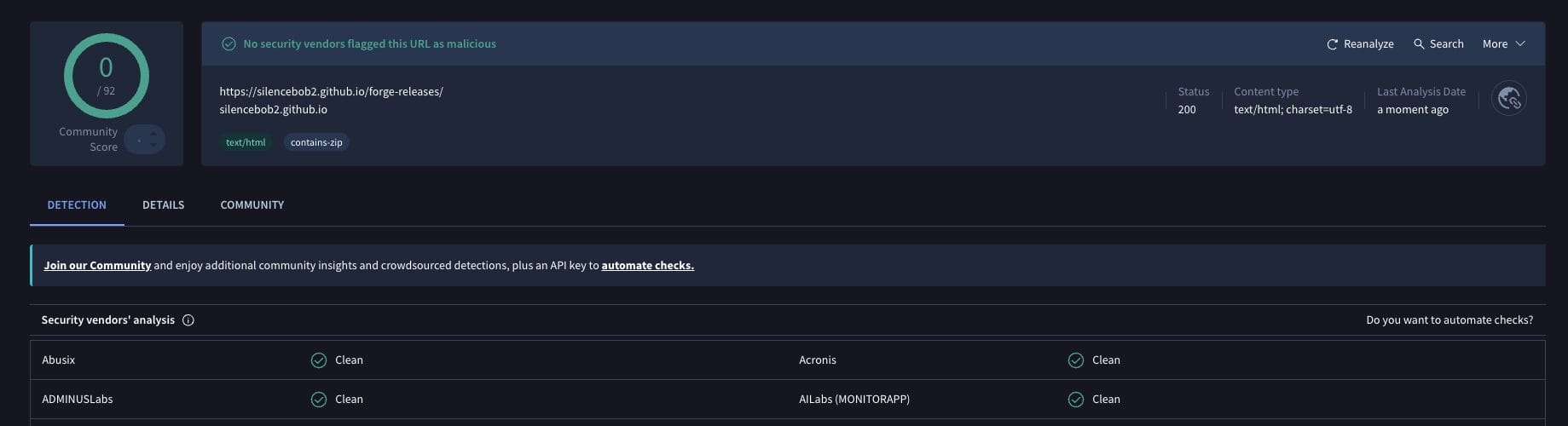 Forge Addon VirusTotal Scan