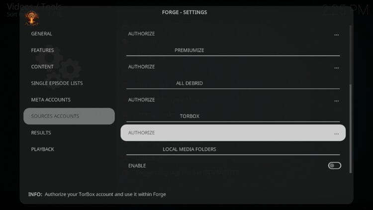 Then click Authorize under TorBox.