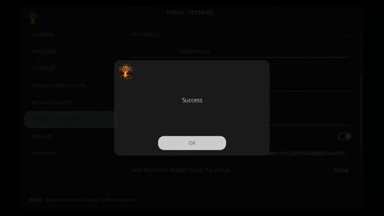 You should then see a success message after TorBox has been integrated.