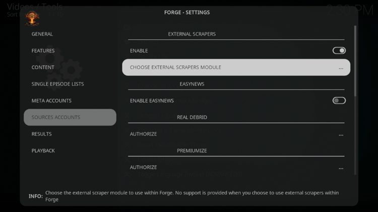 Click Choose External Scrapers Module.