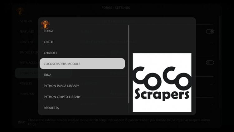 Select CoCoScrapers Module or any other external scraper you may have installed.