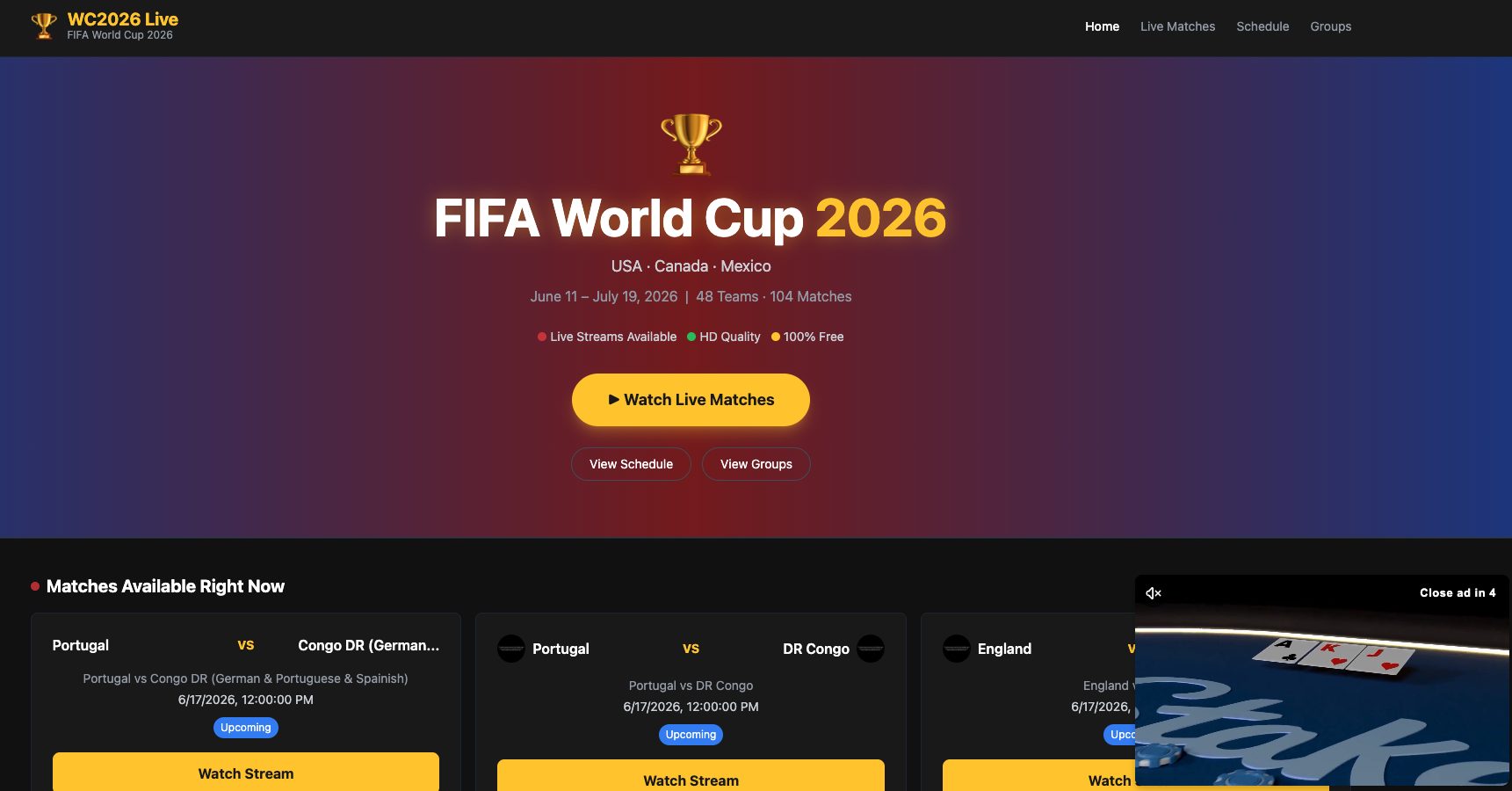 One of Many Scam World Cup Streaming Sites