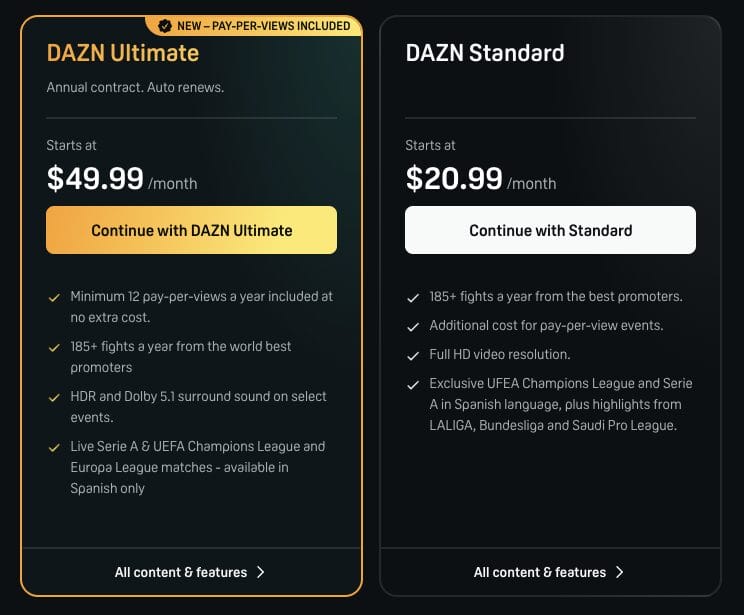 DAZN Pricing
