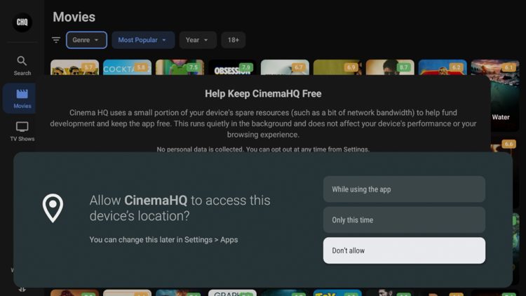 Click Don't allow as we don't want this app accessing our device's location.