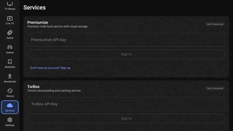 Click Services from the left menu.