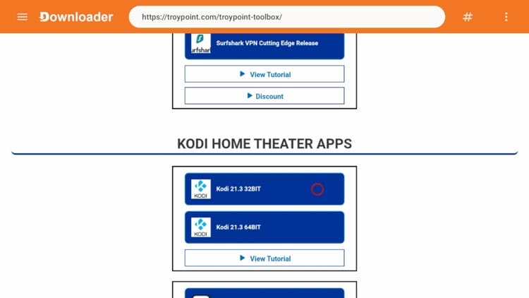 Scroll down to find the stable release of Kodi which is Kodi 21.3 Omega and click Download.