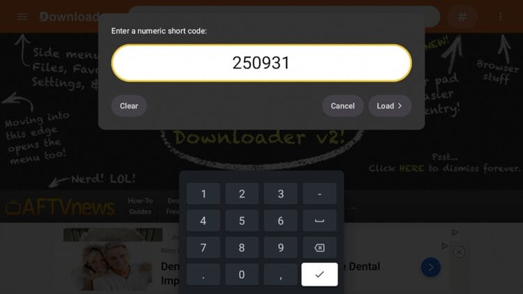 Enter the code 250931 and click Load.