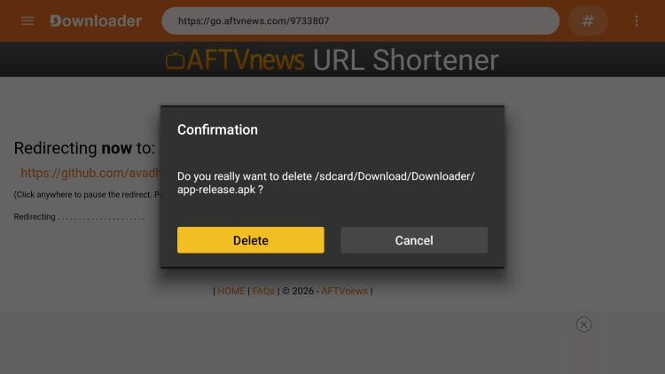 click delete again