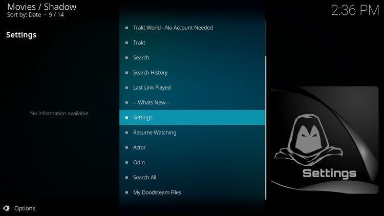 From the main menu, select Settings.