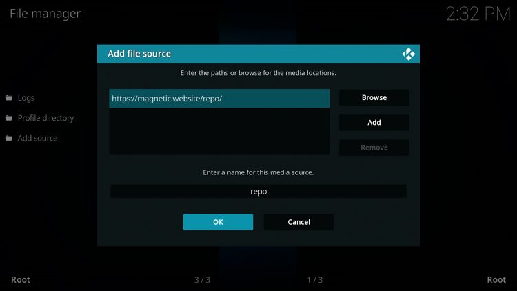 Type "repo" or any other name you would like to identify this source as and click OK